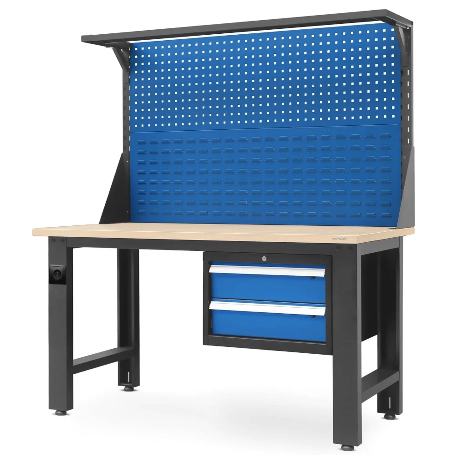 JAN NOWAK Werkbank Werkstatt LOGAN 170 x 150 x 75 cm Anthrazit-Blau Platte Braun