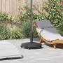Dunkelgrauer vidaXL Sonnenschirmständer, rund, mit Rollen auf Terrasse. Stabilisiert Schirm im Garten.