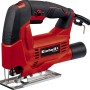 Einhell Stichsäge TC-JS 60/1 in Rot und Schwarz mit Metallsägeblatt und Staubabsaugung.