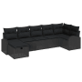 Schwarzes 7-teiliges vidaXL Garten-Sofa-Set aus Poly Rattan mit Kissen.