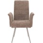 6er-Set: Brauner Esszimmerstuhl mit Armlehne, Chenille-Bezug und Edelstahlgestell.