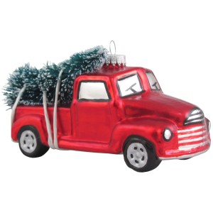 Roter Krebs Glas Pickup mit Weihnachtsbaum, Christbaumkugel, 7cm.