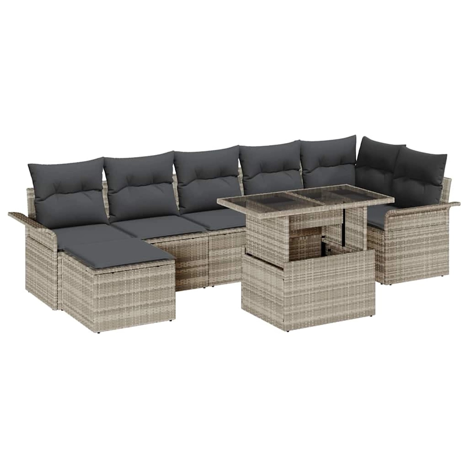 vidaXL Garten-Sofa-Set mit Kissen 8-Tlg Hellgrau Poly Rattan 3348328 günstig online kaufen