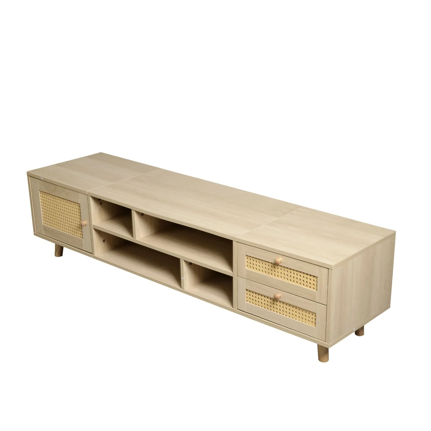 okwish TV Schrank mit Rattan Kabelmanagement Stauraum Wohnzimmer 160x39x40.5cm Natur