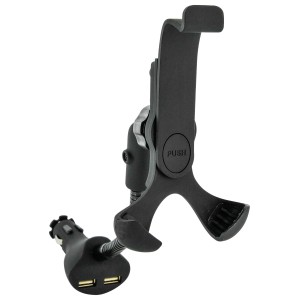 Universal Smartphone Halterung 2er Set in Schwarz mit USB-Anschluss für Auto.