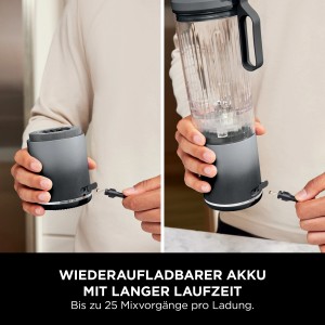 Ninja Blast Max Mixer kabellos, grau, beim Aufladen gezeigt. Kompakter Mixer für Smoothies und mehr.