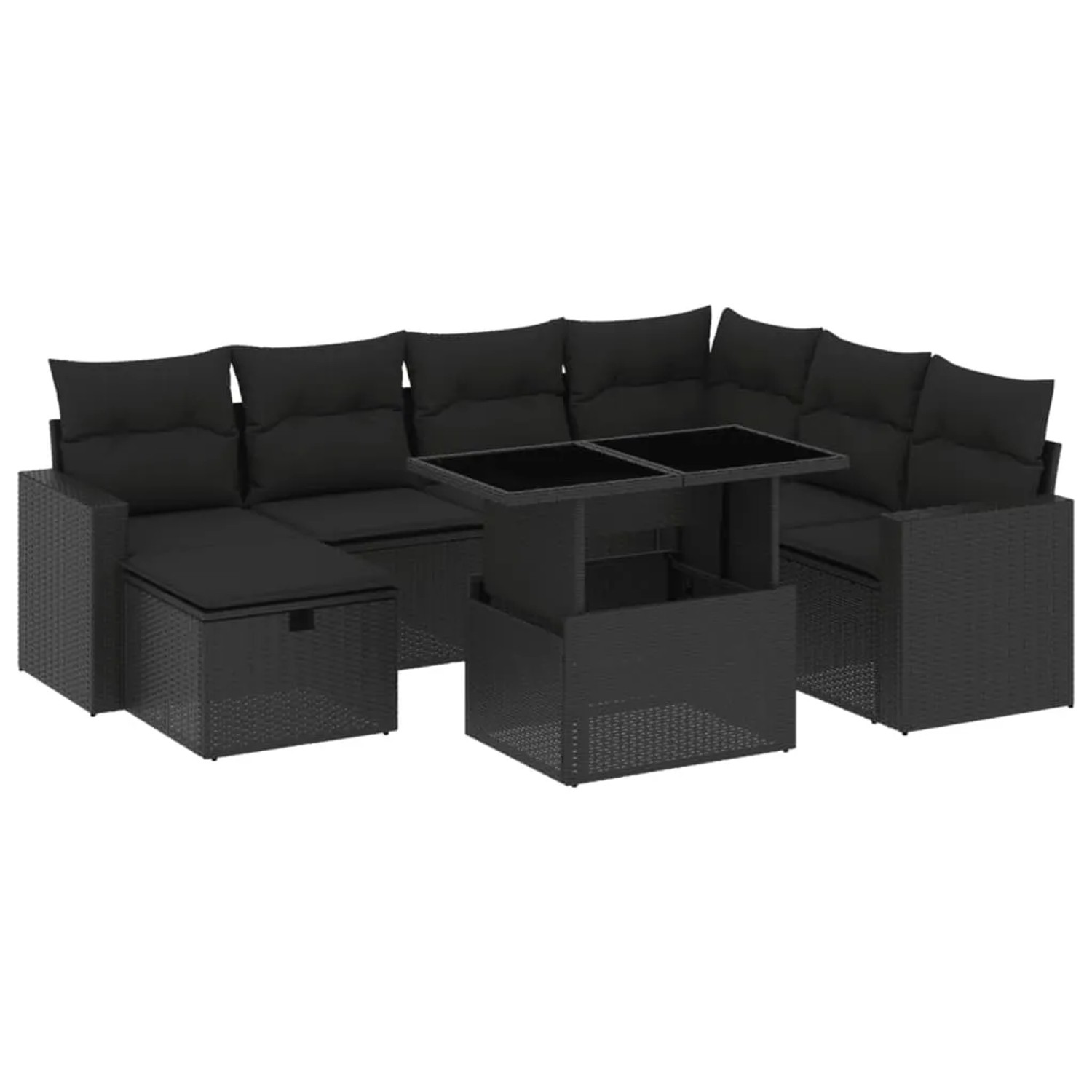vidaXL 8-Tlg Garten-Sofagarnitur mit Kissen Schwarz Poly Rattan 3274835