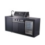 Schwarze Buschbeck Outdoorküche Liverpool mit Grill, Spüle und Kühlschrank.