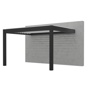 Graue Gardengate Anbaupergola Apolo aus Aluminium mit Lamellendach, 300x300 cm.