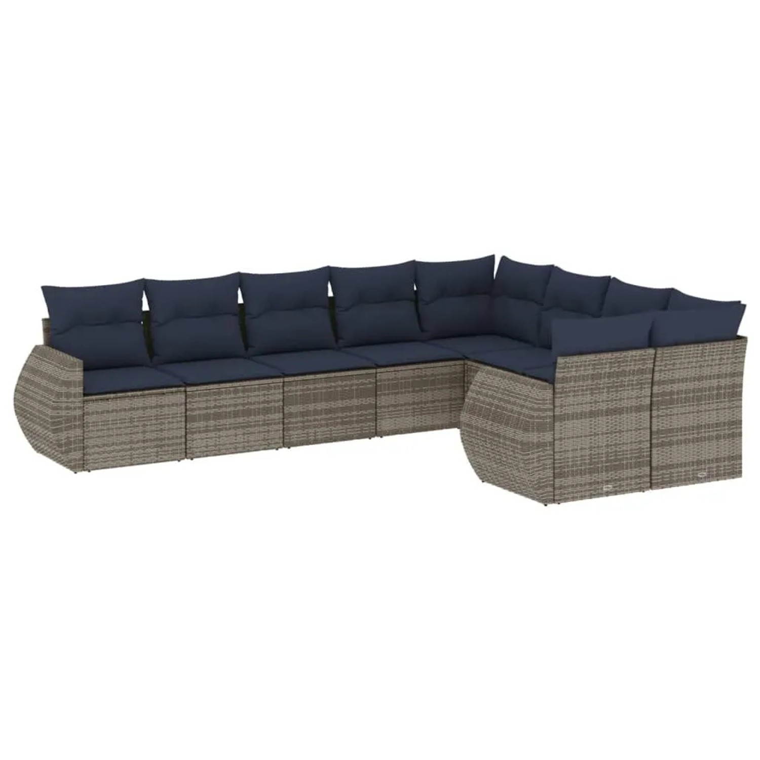 vidaXL 9-Tlg Gartensofa-Set mit Kissen Grau Polyrattan 3221840