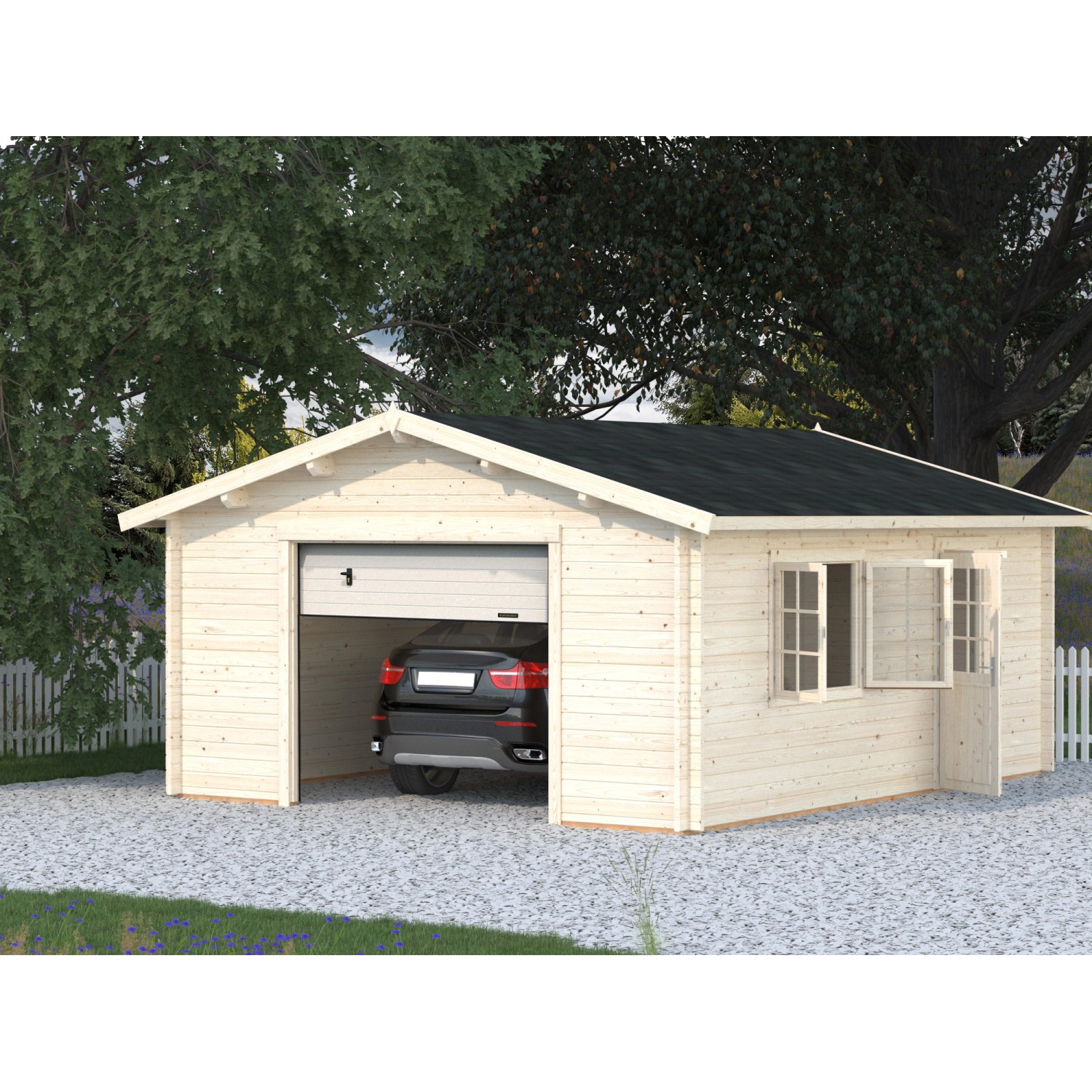 Palmako Garage Roger mit Sektionaltor 450 x 550 cm Lackiert Weiß FSC® günstig online kaufen