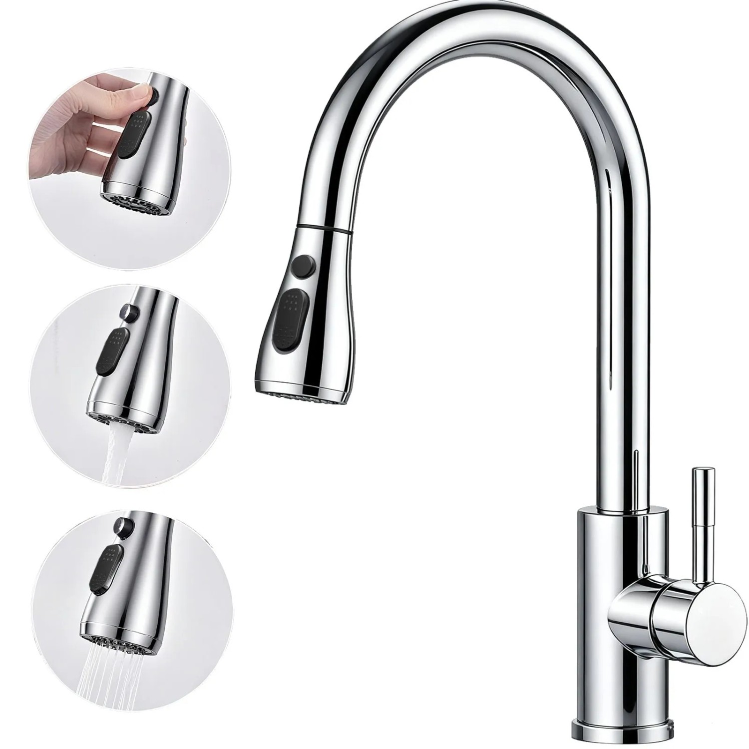 AICA Küchenarmatur Ausziehbar Wasserhahn Küche Zwei Wasserauslassmodi Mischbatterie 360° Drehbar Einhand-Spültischarmatur Chrom