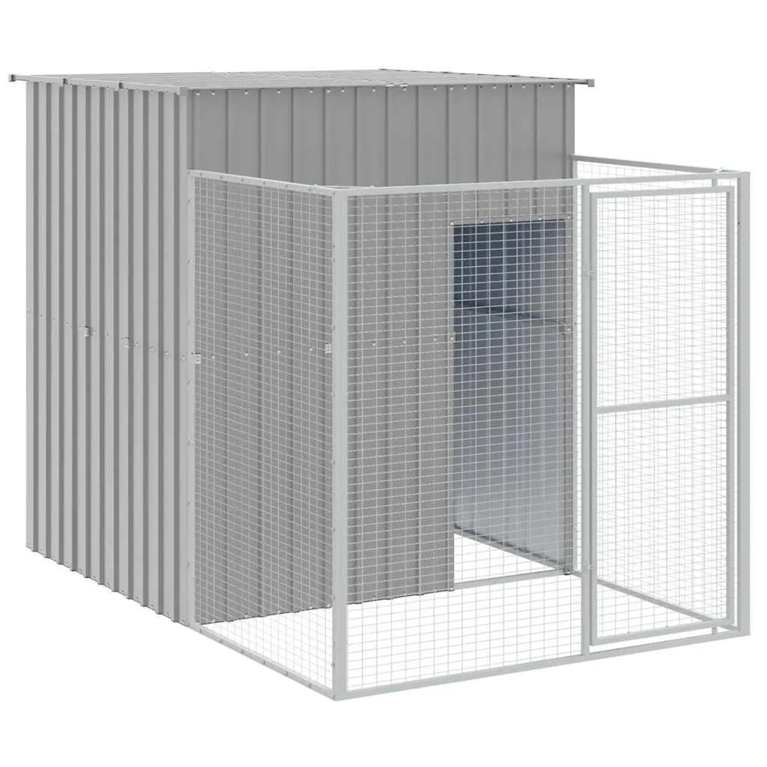 vidaXL Hundehütte mit Auslauf Hellgrau 165x251x181 cm Verzinkter Stahl 172366