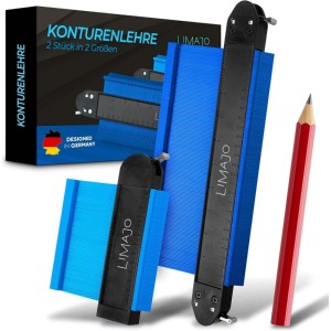 SOTECH 2er Set Konturenlehre in Blau, 25 cm & 12 cm, mit Bleistift. Präzises Handwerkzeug für Formen.