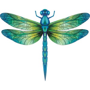Blaue Metall Libelle als Wanddeko für Garten oder Wohnraum, 28,5 cm groß.