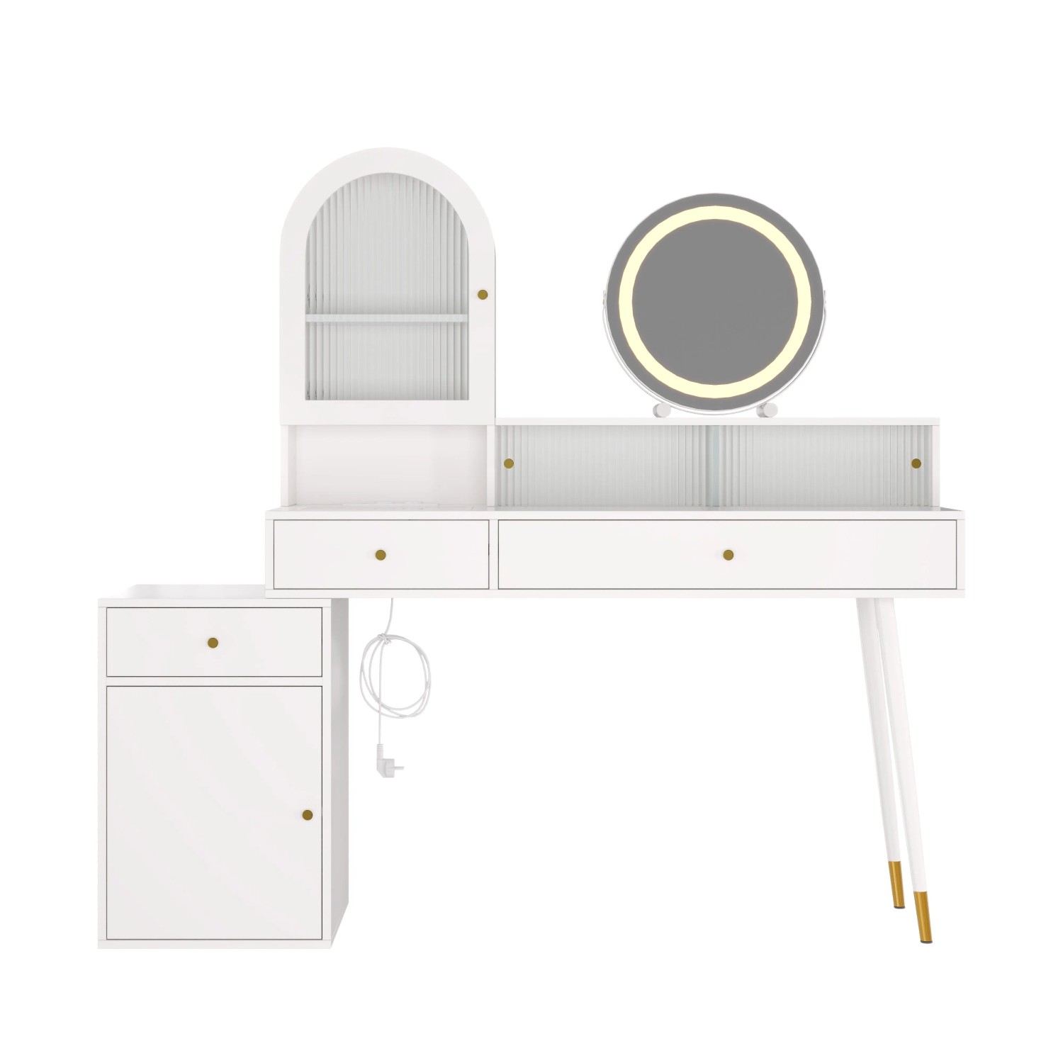 Merax Schminktisch LED Spiegel USB Type-C Steckdose L Form Weiß