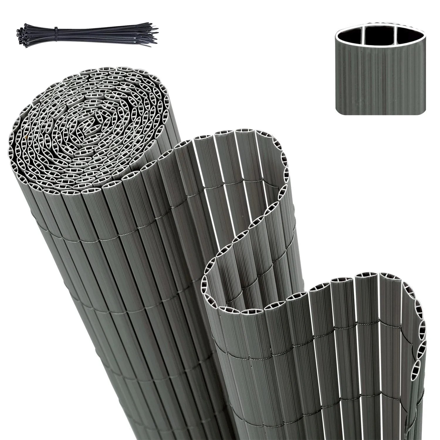 Sekey PVC Sichtschutzmatte mit Kabelbindern Doppelte Verstärkung Innen 80x400cm Grau