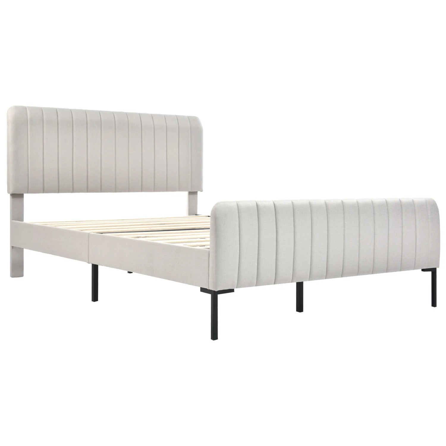 Merax Polsterbett 140x200 Grau Beige Verstellbares Kopfteil