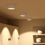 4er Set weiße LED Aufbauspots Celi-X mit warmweißem Licht, flaches Design für Deckenmontage.