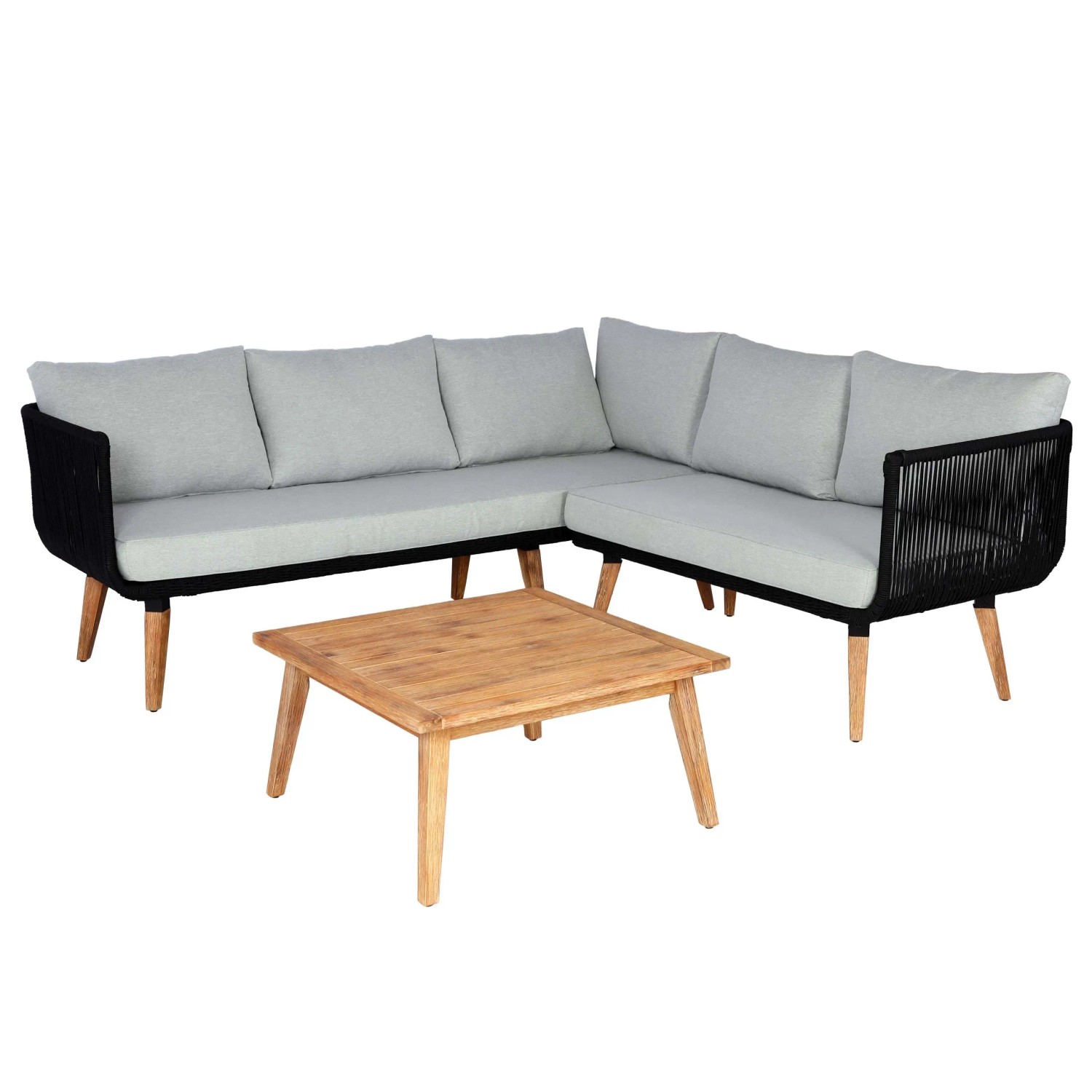 PROREGAL Garten-Garnitur Garnitur Sitzgruppe Lounge-Set Sofa Akazie Holz MVG-Zertifiziert Polster Hellgrau