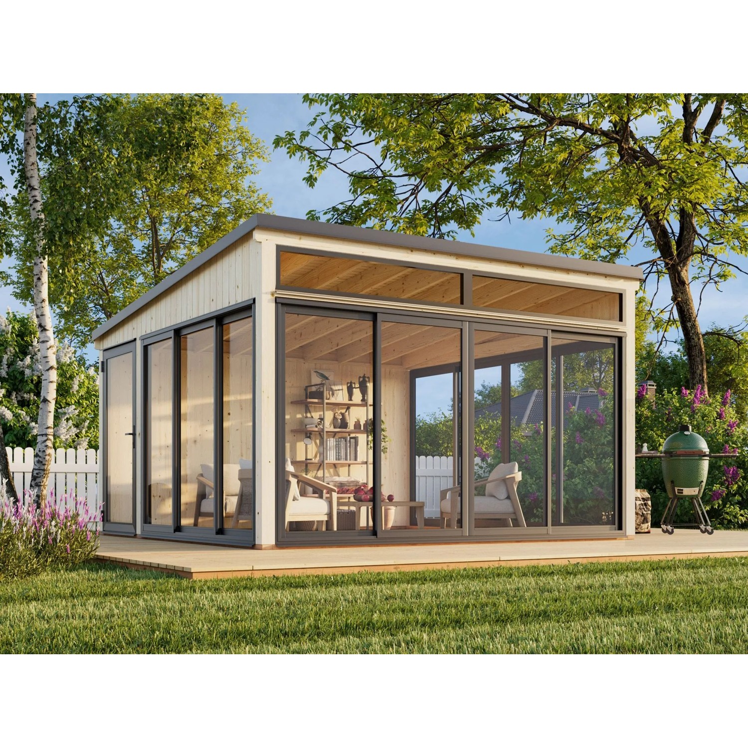 Palmako Holz-Gartenhaus Saga Slide Pultdach Unbehandelt 420 cm x 420 cm 16,6 m²