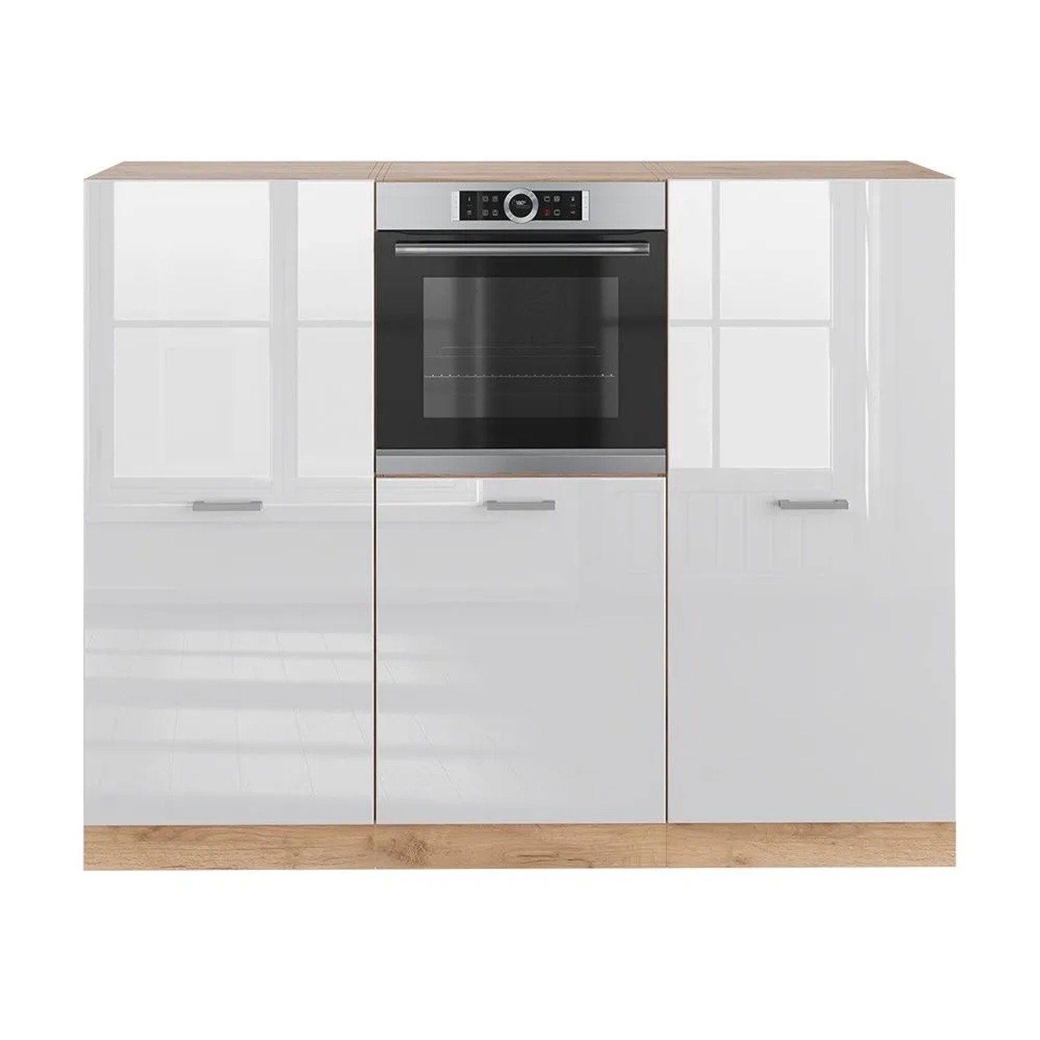 Vicco R-Line Küchenblock Weiß Hochglanz Goldkraft Eiche 180 cm ohne Arbeitsplatte ohne E-Geräte