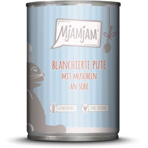 Mjamjam Katzen-Nassfutter mit Pute und Muscheln in Dose, 380g.