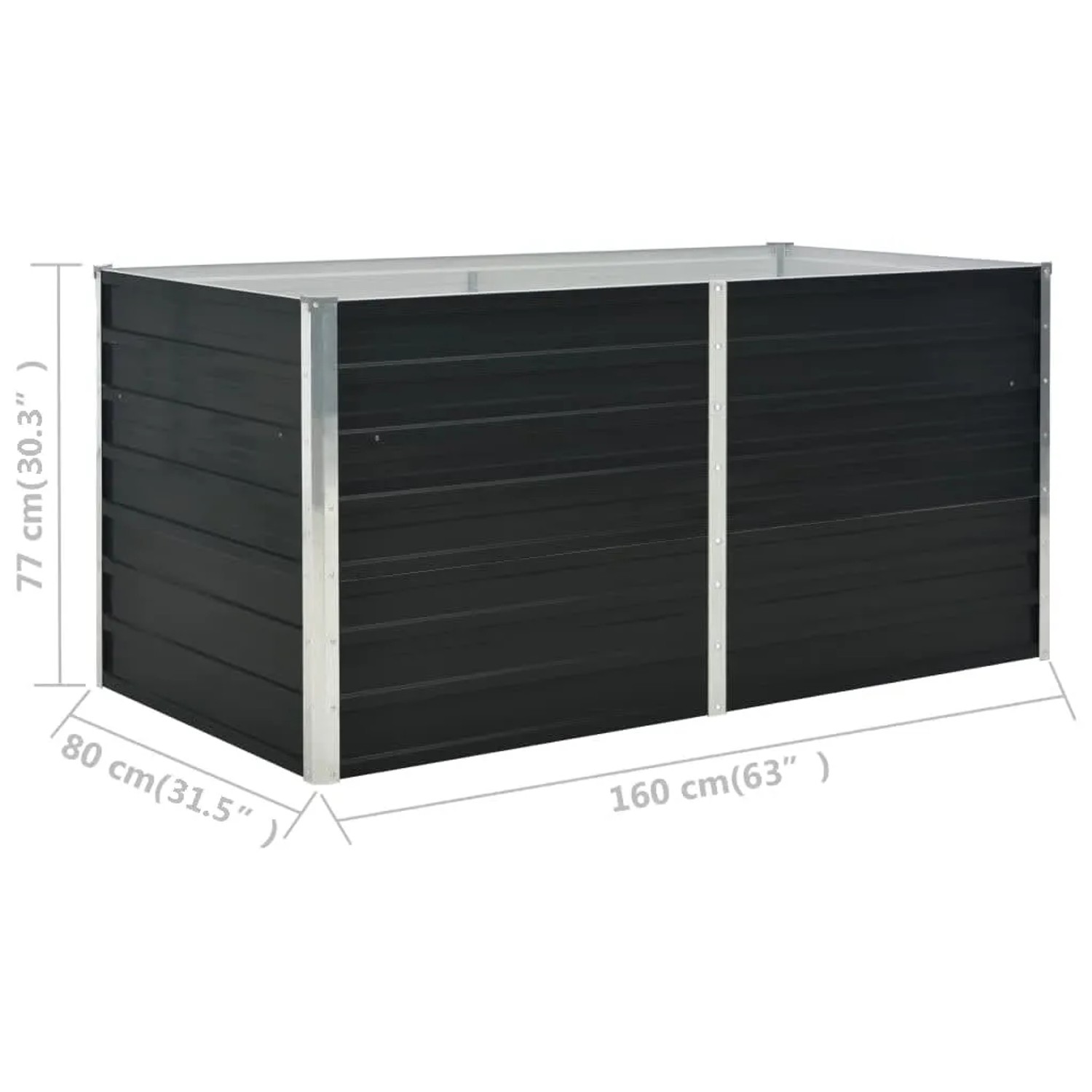 vidaXL Hochbeet, anthrazitfarben, 160x80x77 cm, aus Stahl. Ideal für Garten, Balkon oder Terrasse.