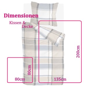 Bestlivings Bettwäsche-Set Big Squares Zand 135x200 cm mit Karomuster und Maßangaben.