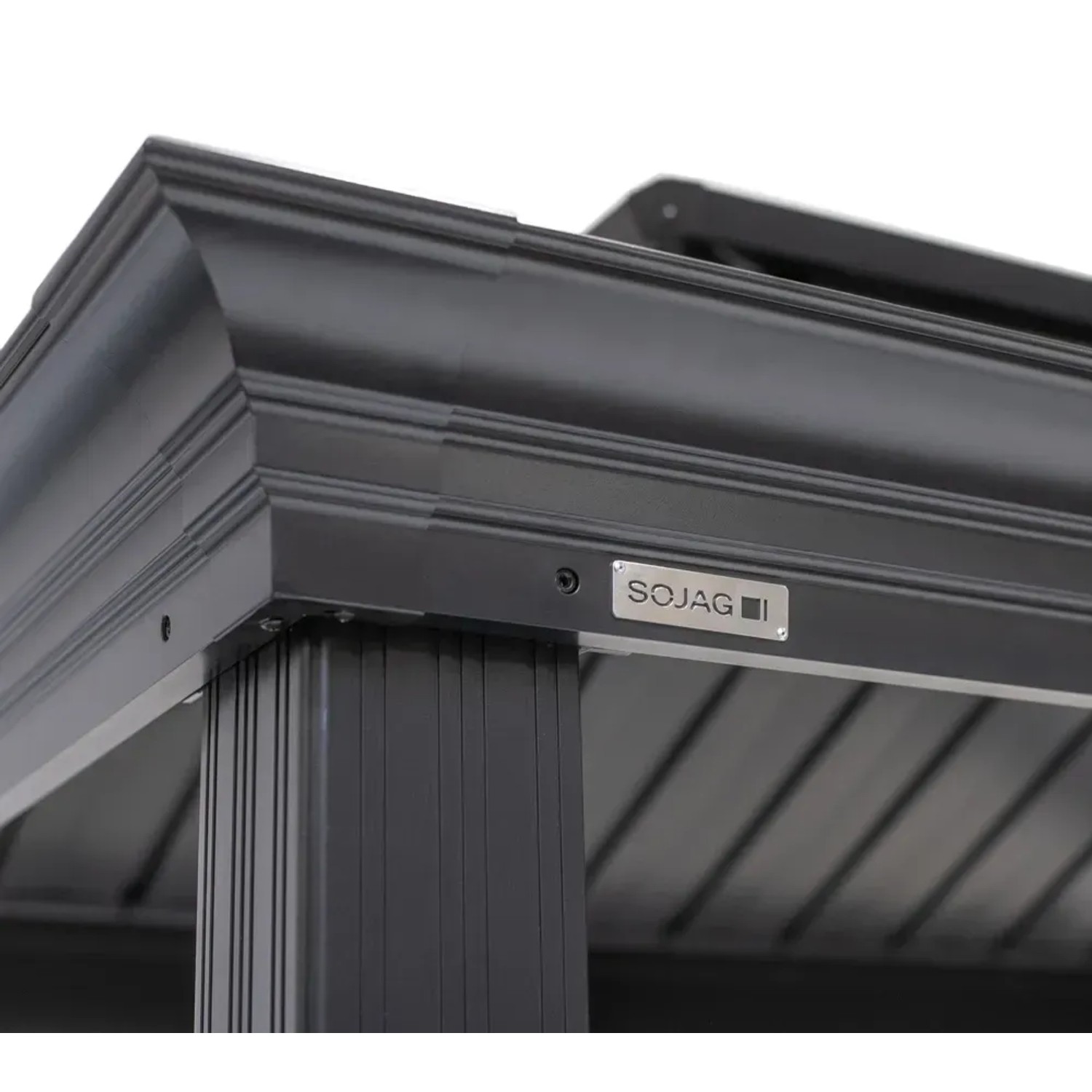 Detailaufnahme des anthrazitfarbenen Sojag Grillpavillon Messina BBQ aus Aluminium.