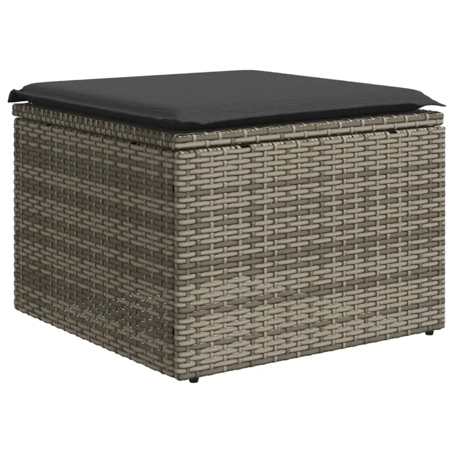 Grauer vidaXL Gartenmöbel Fußhocker aus Polyrattan mit dunklem Kissen.