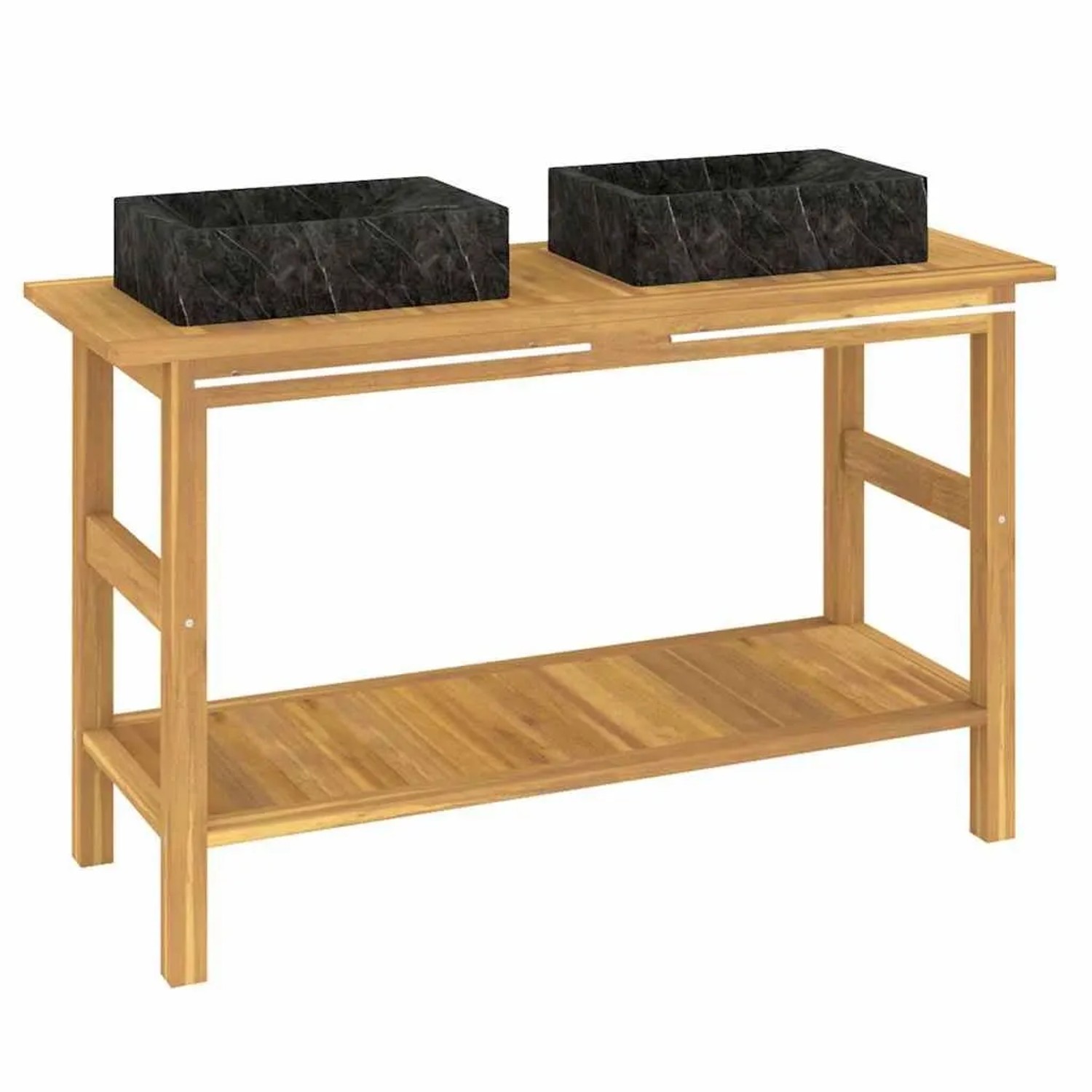 vidaXL Waschtisch mit Schwarzen Marmorbecken Massivholz Teak 3096577