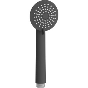 Schwarze Handbrause mit 3 Funktionen und Antikalksystem für den Universalanschluss.