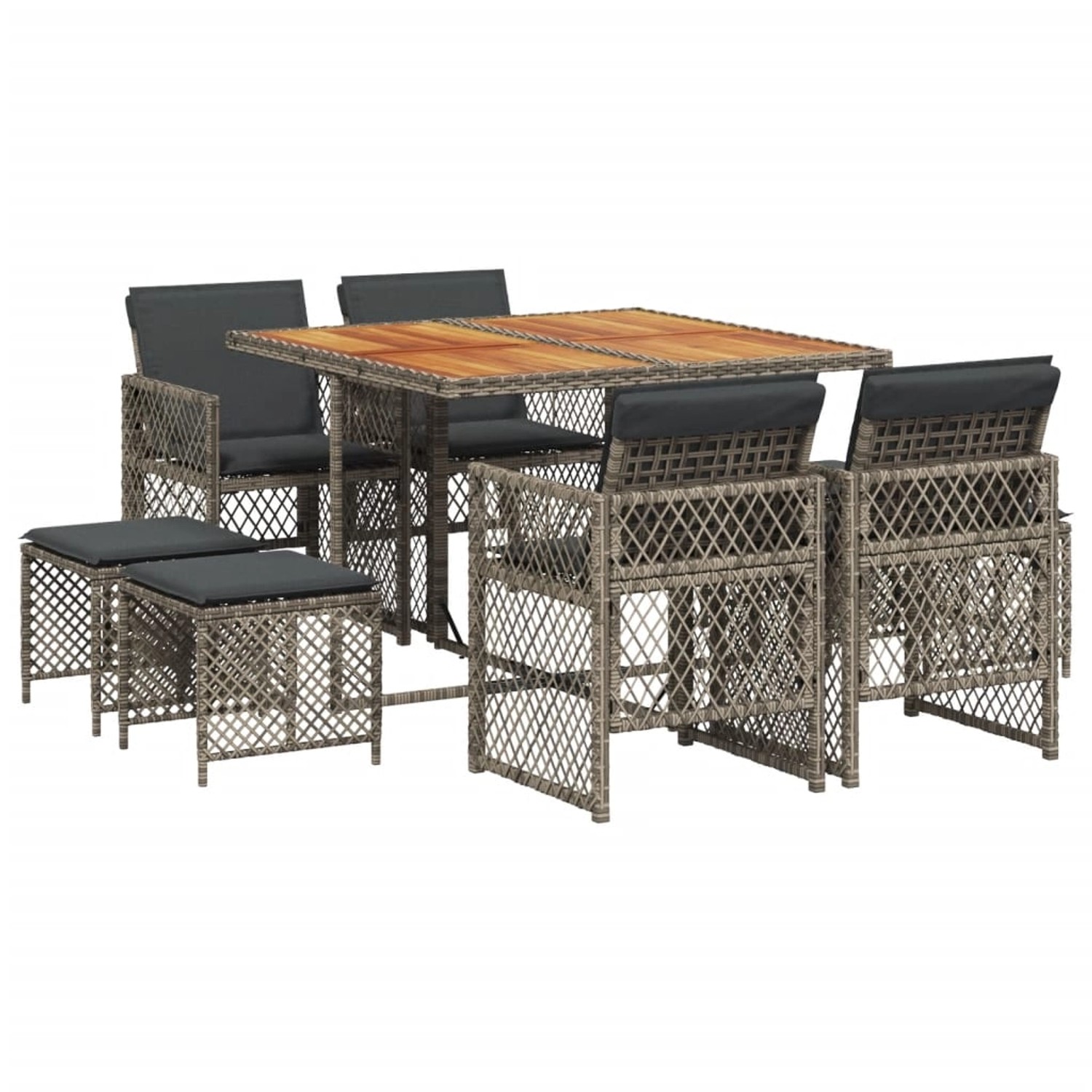 vidaXL 9-Tlg Garten-Essgruppe mit Kissen Grau Poly Rattan 3210782 günstig online kaufen