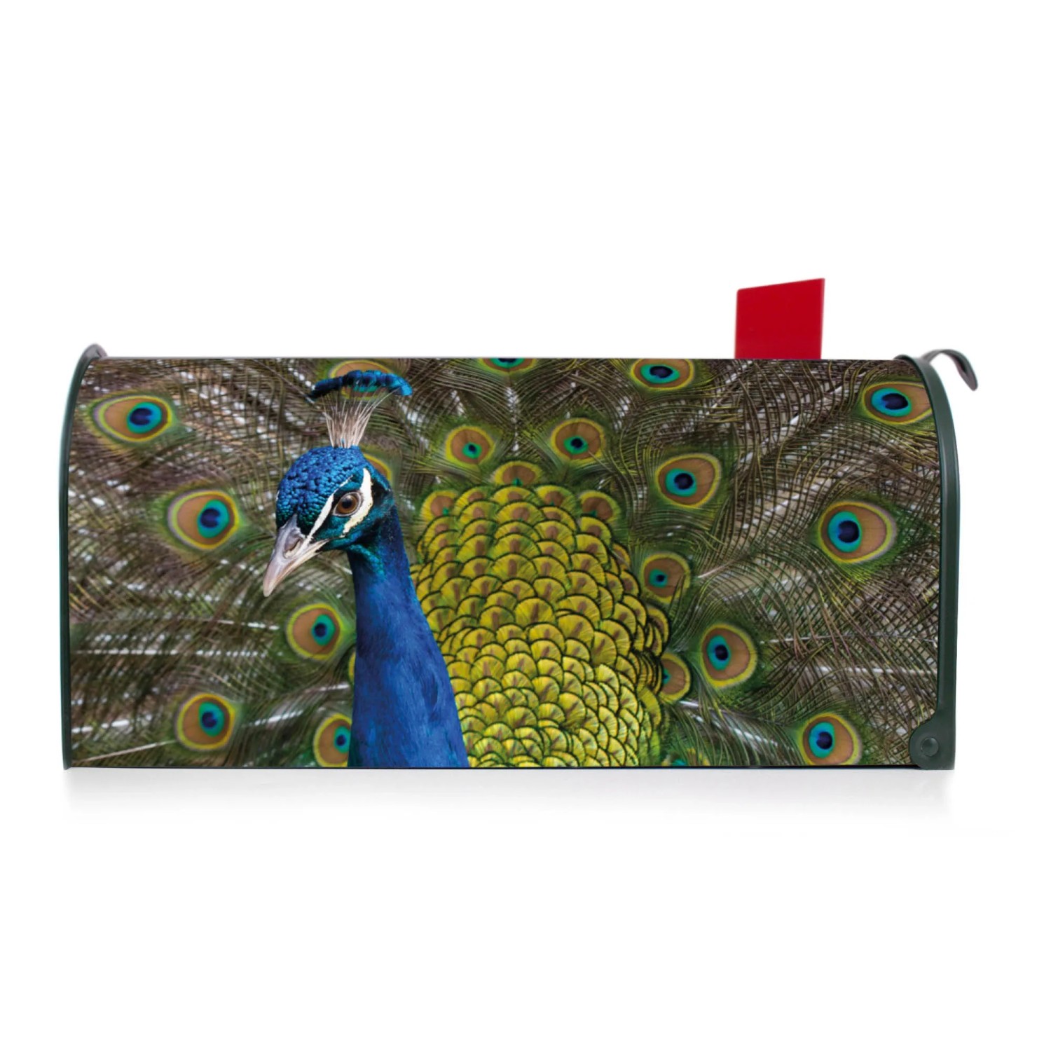 Grüner Banjado Briefkasten mit Pfauenmotiv, US Mailbox Design.