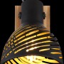 Globo Spot Lenna: Dunkelbrauner Holz-Spot mit schwarzem, goldfarbenem Metallschirm und E27 Fassung.