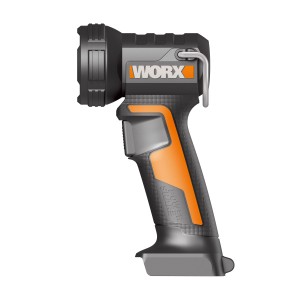 Worx 20 V Akku LED-Taschenlampe WX025.9, Akkugerät mit verstellbarem Kopf und Haken.