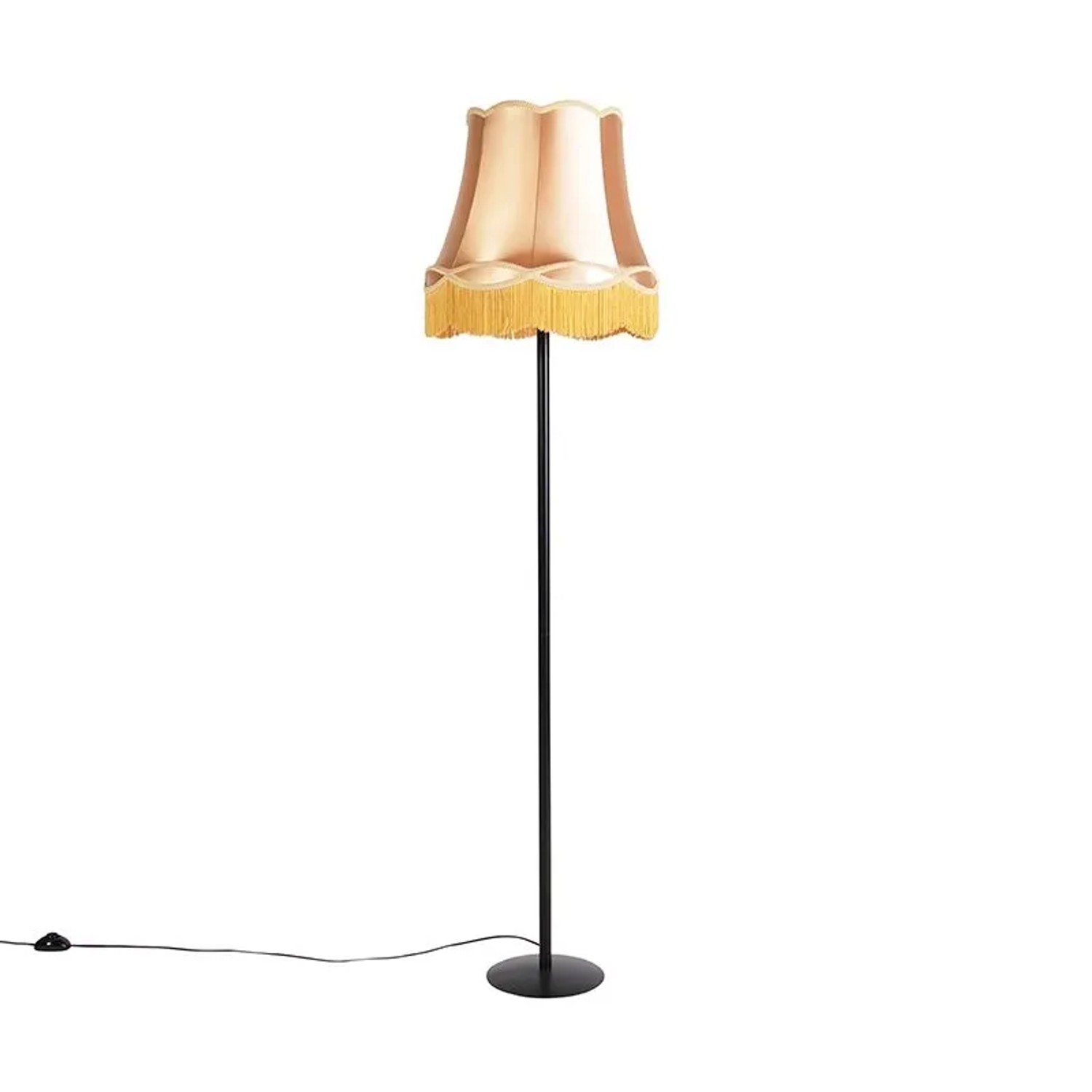 QAZQA Retro Stehlampe Schwarz mit Granny Schirm Gold 45 cm Simplo