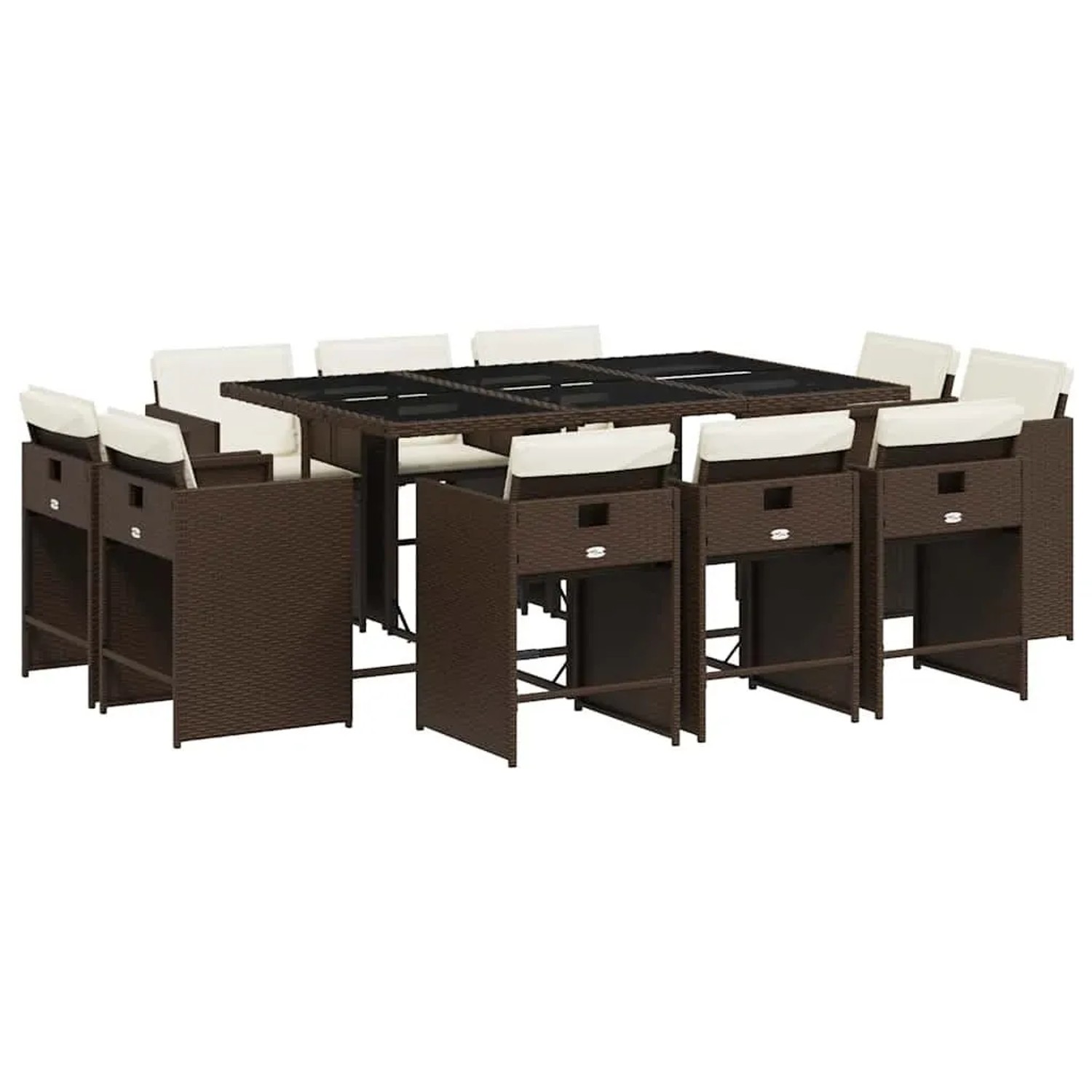 vidaXL 11-Tlg Garten-Essgruppe mit Kissen Braun Poly Rattan 3211209