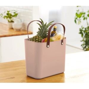 Rosa Rotho Multibag Albula Style 25L Aufbewahrungsbox mit Lebensmitteln.