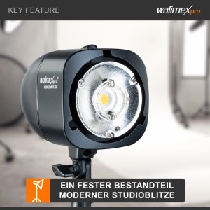 Walimex Pro Ersatzblitzröhre für Newcomer 300 Studioblitz. Klare 300W Blitzröhre in schwarzem Blitzkopf.