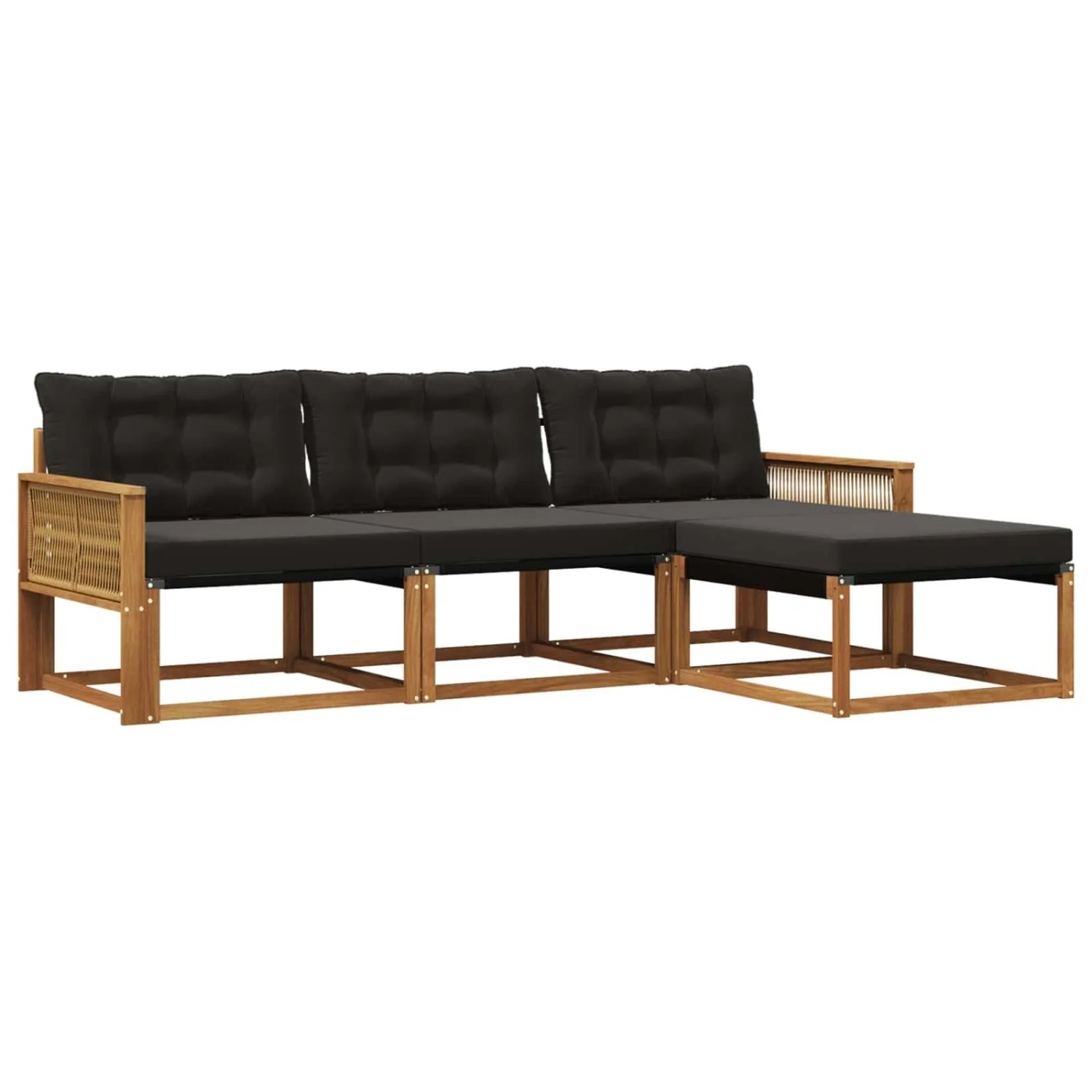 vidaXL Outdoor-Sofagarnitur mit Kissen 4 Stk Natur und Schwarz 3381348