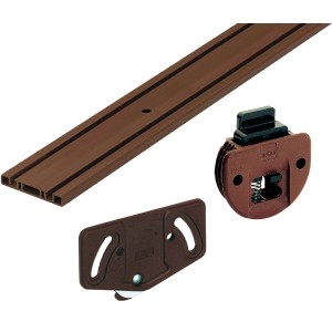 Hettich SlideLine 1 Komplett-Set, braune Schiebetürbeschläge für 2 Türen bis 12kg, Kunststoff-Führungsschienen.