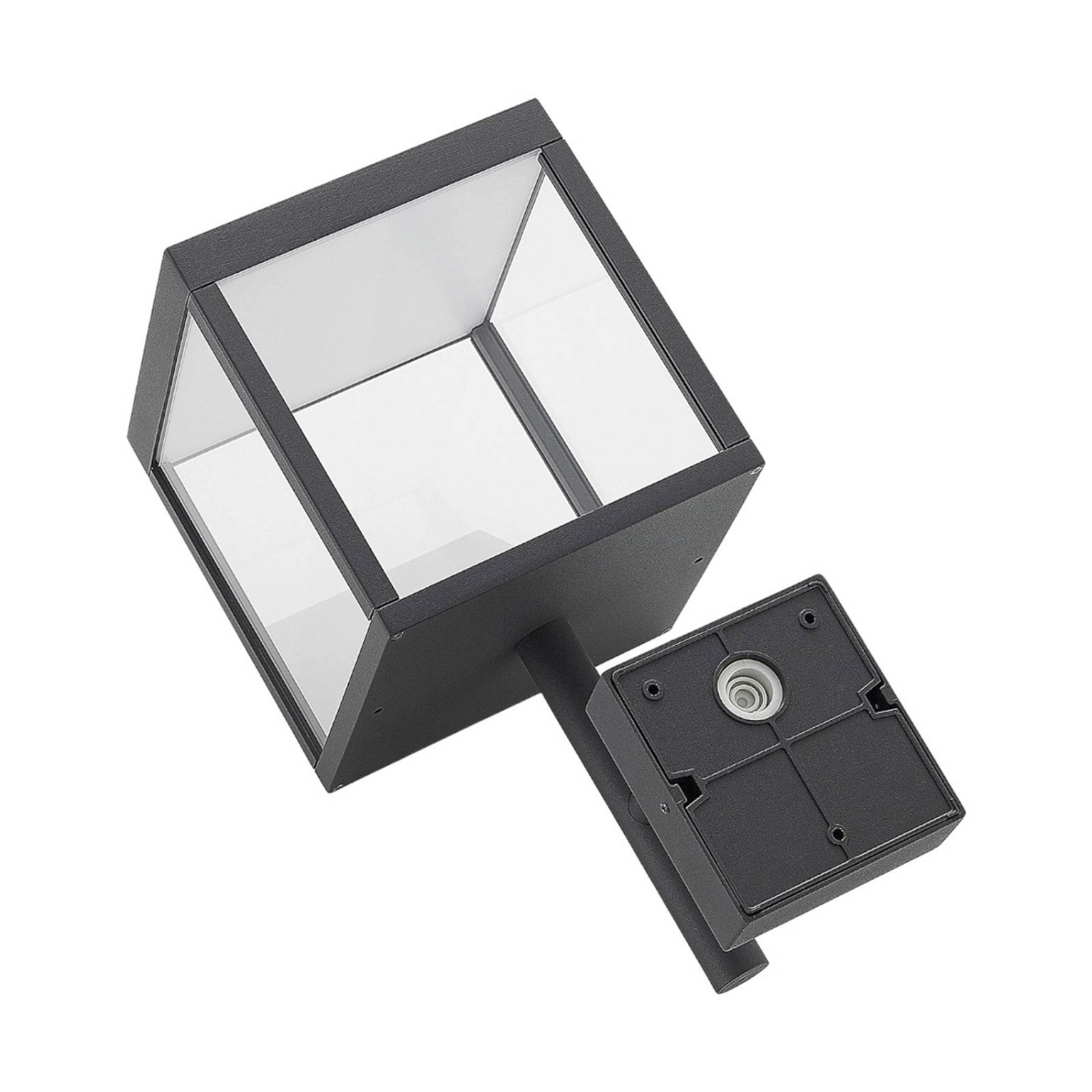 Lucande LED Wandleuchte Außen Cube 9619159 Spritzwassergeschützt Modern in Schwarz aus Aluminium 1-flammig