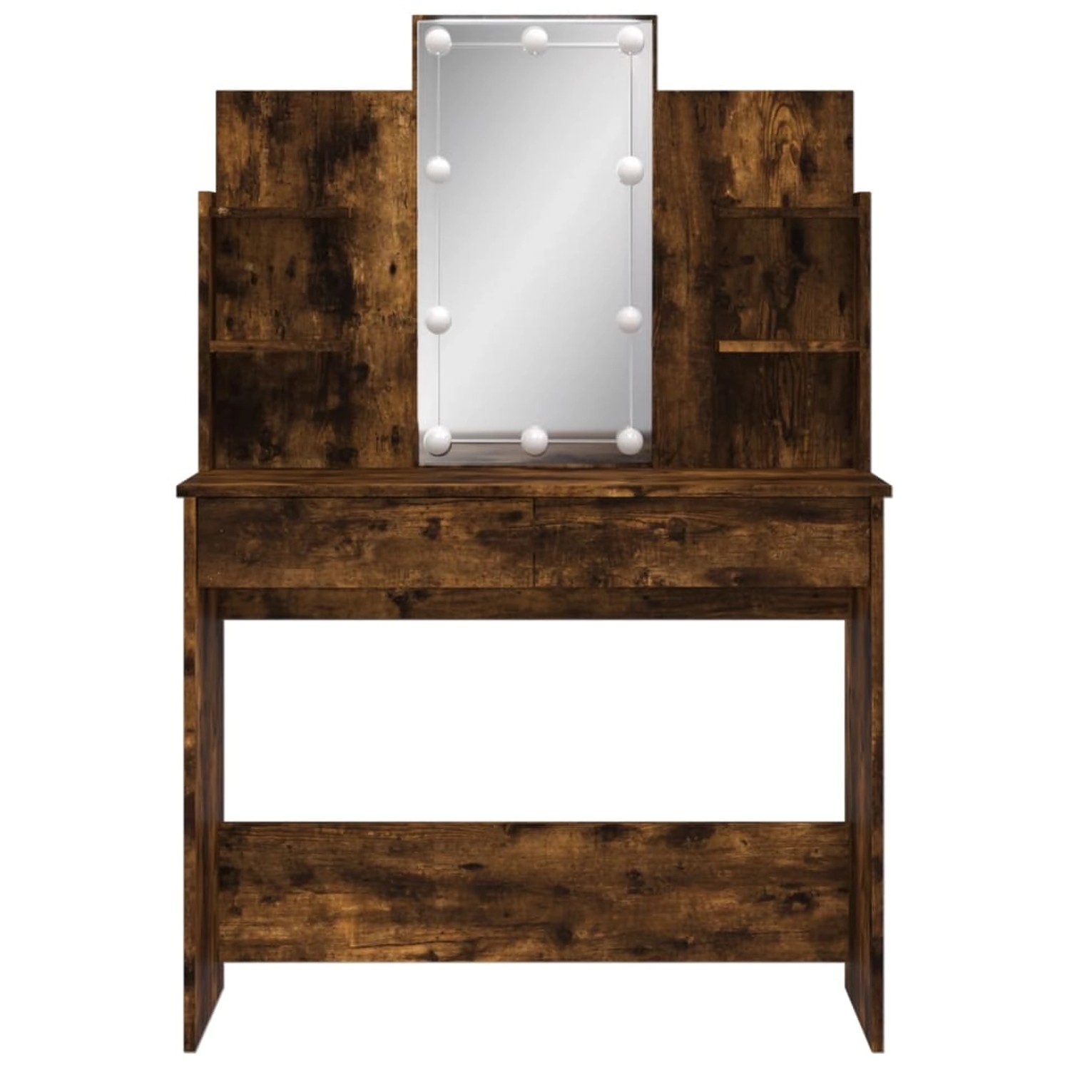 vidaXL Schminktisch mit LED-Beleuchtung, Räuchereiche, 96x40x142 cm. Schminktisch mit Spiegel und Schubladen.