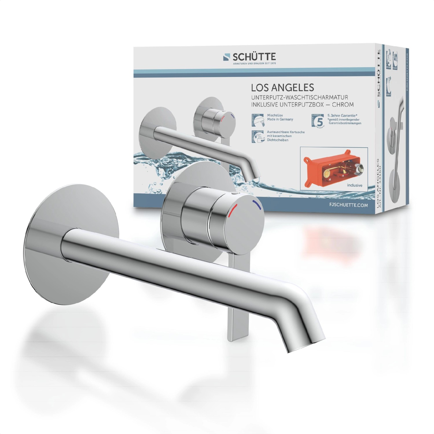 Schütte Waschtischarmatur Los Angeles für Wandmontage, Chrom.