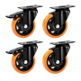 Relaxdays Lenkrollen 4er Set Stahl Kunststoff Schwarz Orange mit Bremse 100 mm