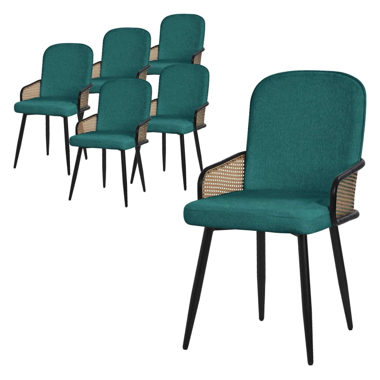 ML-Design Esszimmerstühle 6Er Set Petrol mit Stoffbezug Rattan-Optik