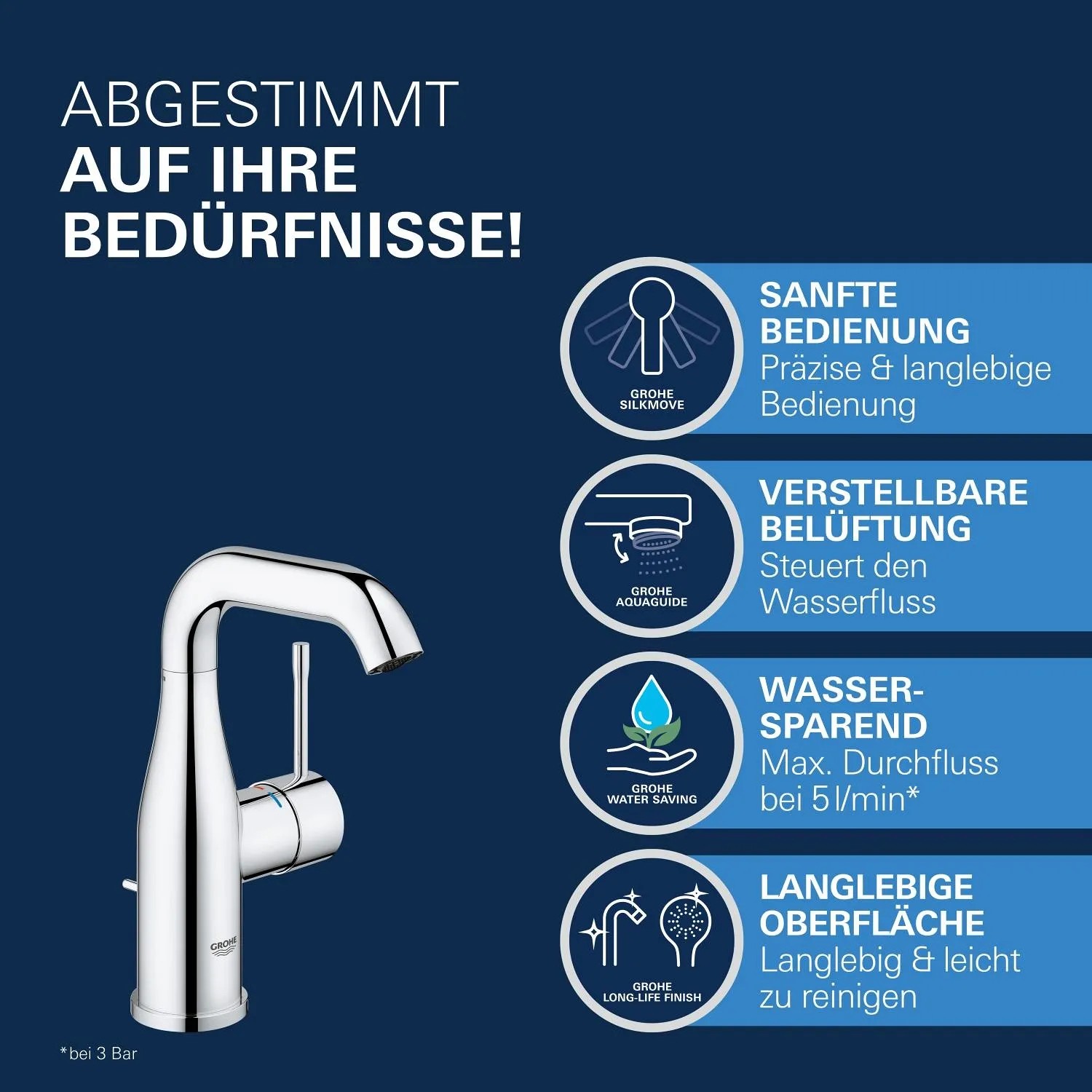 Grohe Essence Waschtischarmatur M-Size in Chrom mit mittelhohem Auslauf.