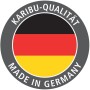 Karibu Qualitätssiegel: Made in Germany mit Deutschlandflagge für Massivholzsaunen & Elementsaunen.